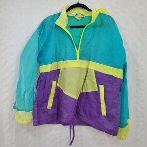 VINTAGE ACTIVE SPIRIT 1990s Neon Pullover Windbreaker Blue/Purple/Yellow